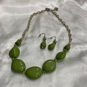 Green Beaded Necklace and Earring Set